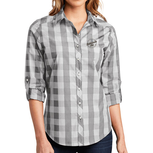 BSP Embroidered gray round blue ribbon logo  - ® Ladies Everyday Plaid Shirt Thumbnail