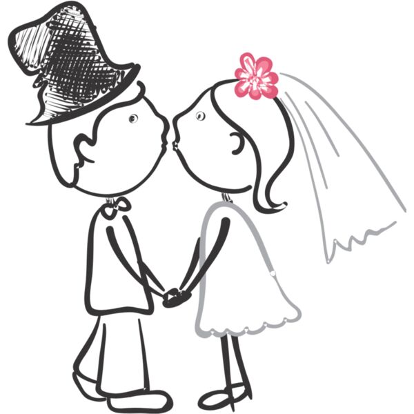 Cartoon Wedding Groom Bride Kiss 4 Thumbnail