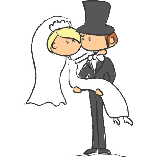Cartoon Wedding Groom Bride Hug 2 Thumbnail