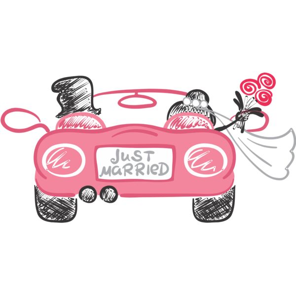 Cartoon Wedding Groom Bride Car Just Married 1 Thumbnail